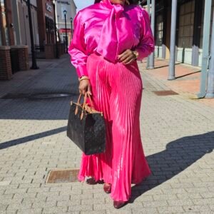Exclusive 2 Piece Plisse Pants and Bow Tie Top - Image 4