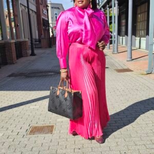 Exclusive 2 Piece Plisse Pants and Bow Tie Top - Image 1
