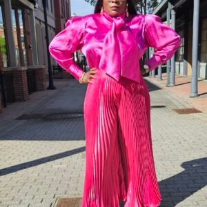 Exclusive 2 Piece Plisse Pants and Bow Tie Top - Image 3