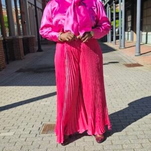 Exclusive 2 Piece Plisse Pants and Bow Tie Top - Image 2