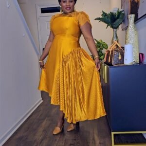 Premium silk Gold Women's dress with side plisse. - Image 1