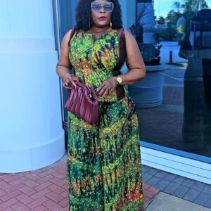 Exclusive 2-Piece Palazo Pants and Front Zip African Adire Set. - Image 5