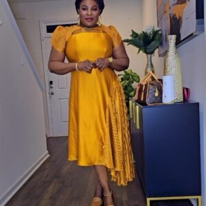 Premium silk Gold Women's dress with side plisse. - Image 3