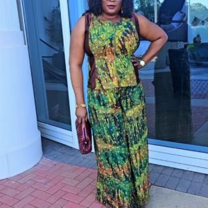 Exclusive 2-Piece Palazo Pants and Front Zip African Adire Set. - Image 3