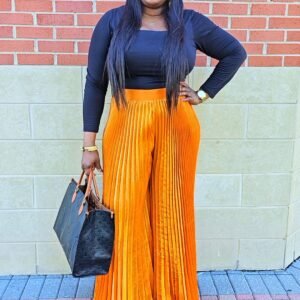 Exclusive Gold Palazzo Plisse Women's Pants. - Image 8