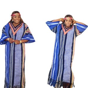 Premium Blue Vintage African Aso-oke Women's Bubu - Image 1