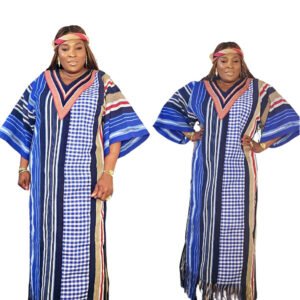 Premium Blue Vintage African Aso-oke Women's Bubu - Image 2