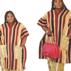 Exquisite Vintage African Aso-oke Burgundy and Cream 2-Piece Women's Set. - Image 1