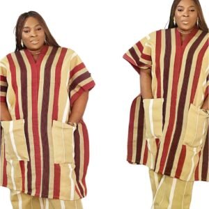Exquisite Vintage African Aso-oke Burgundy and Cream 2-Piece Women's Set. - Image 3