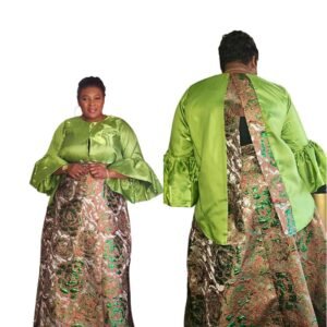 Premium green and lemon Brocade Flare Blouse and A-line Women's Skirt. - Image 3
