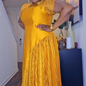 Premium silk Gold Women's dress with side plisse. - Image 2