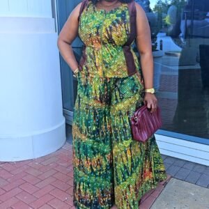 Exclusive 2-Piece Palazo Pants and Front Zip African Adire Set. - Image 1