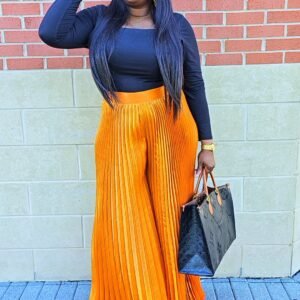 Exclusive Gold Palazzo Plisse Women's Pants. - Image 1