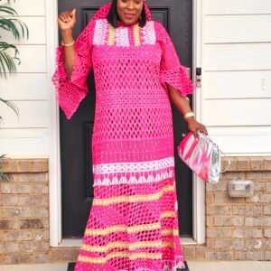 African Women's Pink Swarovski Stoned Lace Kaftan - Image 1