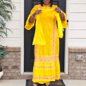 African Women's Yellow Senegalese Kaftan - Image 5