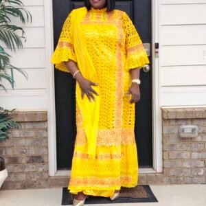 African Women's Yellow Senegalese Kaftan - Image 6