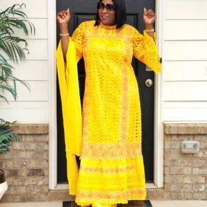 African Women's Yellow Senegalese Kaftan - Image 8