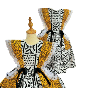 White/Black and Yellow African Girls Ball Dress. - Image 1
