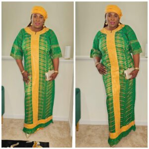 African Women's Green Swarovski Stoned Lace Kaftan - Image 1