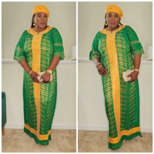 African Women's Green Swarovski Stoned Lace Kaftan - Image 3