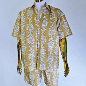 Premium  Tan and white African Men’s  Linen 2 Piece Summer Wear - Image 1