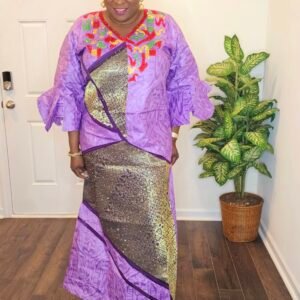 Lilac and Gold Stoned Women's Kaftan - Image 1