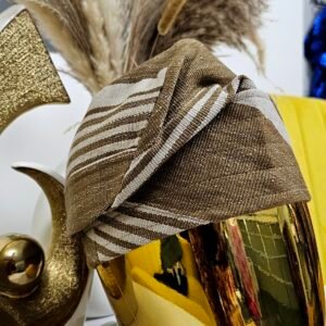 Tan and White African Men’s Aso-oke Cap - Image 2