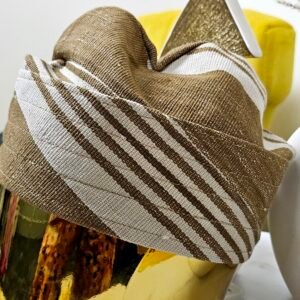 Tan and White African Men’s Aso-oke Cap - Image 3