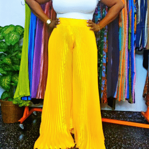 Equisite Bright Yellow Palazzo Women's Plisse Pants - Image 3