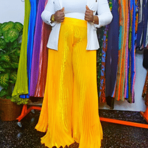 Equisite Bright Yellow Palazzo Women's Plisse Pants - Image 1