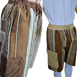 Cream Vintage Aso-Oke Cargo Shorts - Image 2