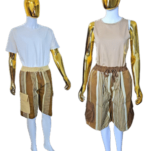 Cream Vintage Aso-Oke Cargo Shorts - Image 1