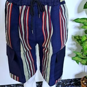 African Men's Aso-oke Multi Colored Cargo Shorts - Image 1