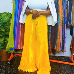 Equisite Bright Yellow Palazzo Women's Plisse Pants - Image 2
