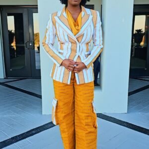 Vintage African Women's Aso-Oke Blazer and Cargo Pants Set - Image 6