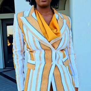 Vintage African Women's Aso-Oke Blazer and Cargo Pants Set - Image 3