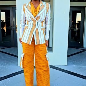 Vintage African Women's Aso-Oke Blazer and Cargo Pants Set - Image 2