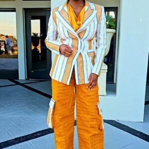 Vintage African Women's Aso-Oke Blazer and Cargo Pants Set - Image 4