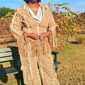 Shreeded African Vintage Blazer and Cargo Pants Set - Image 1