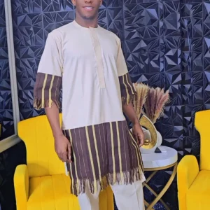 African Men's Aso-Oke and Plain Set - Image 4