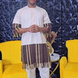 African Men's Aso-Oke and Plain Set - Image 2