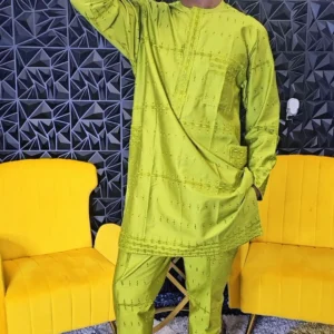 African Men's Green Polished Lace Set - Image 2