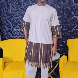 African Men's Aso-Oke and Plain Set - Image 3
