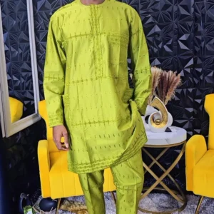 African Men's Green Polished Lace Set - Image 5