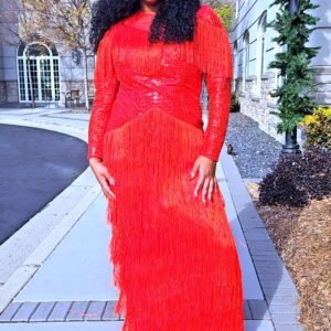 Pamela Fringed Red Party/Evening Women's Dress - Image 2