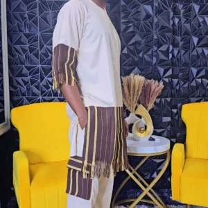 African Men's Aso-Oke and Plain Set - Image 6