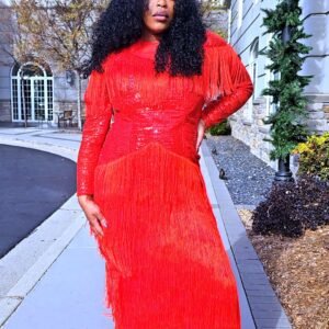 Pamela Fringed Red Party/Evening Women's Dress - Image 4