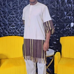 African Men's Aso-Oke and Plain Set - Image 1