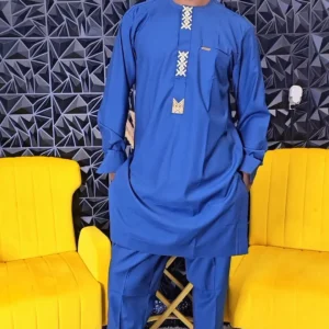 Light Blue African Men's Kaftan Set - Image 4