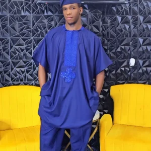 African Men's 2 Piece Set Royal Blue Danshiki. - Image 1